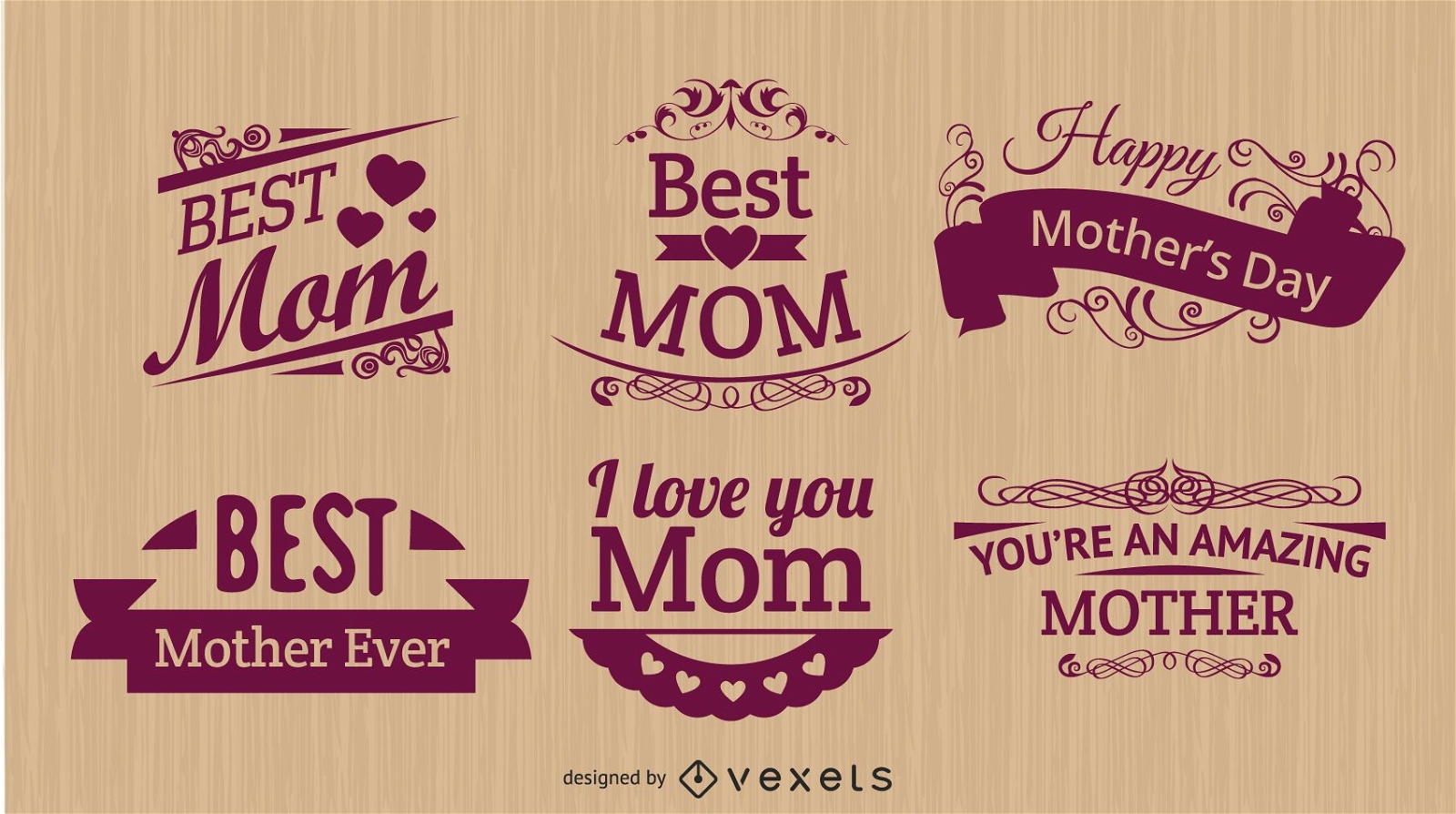 Mother?s Day Typographic Floral Ornaments