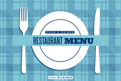 Tampa azul do menu do restaurante verificado Tampa azul do menu do restaurante verificado