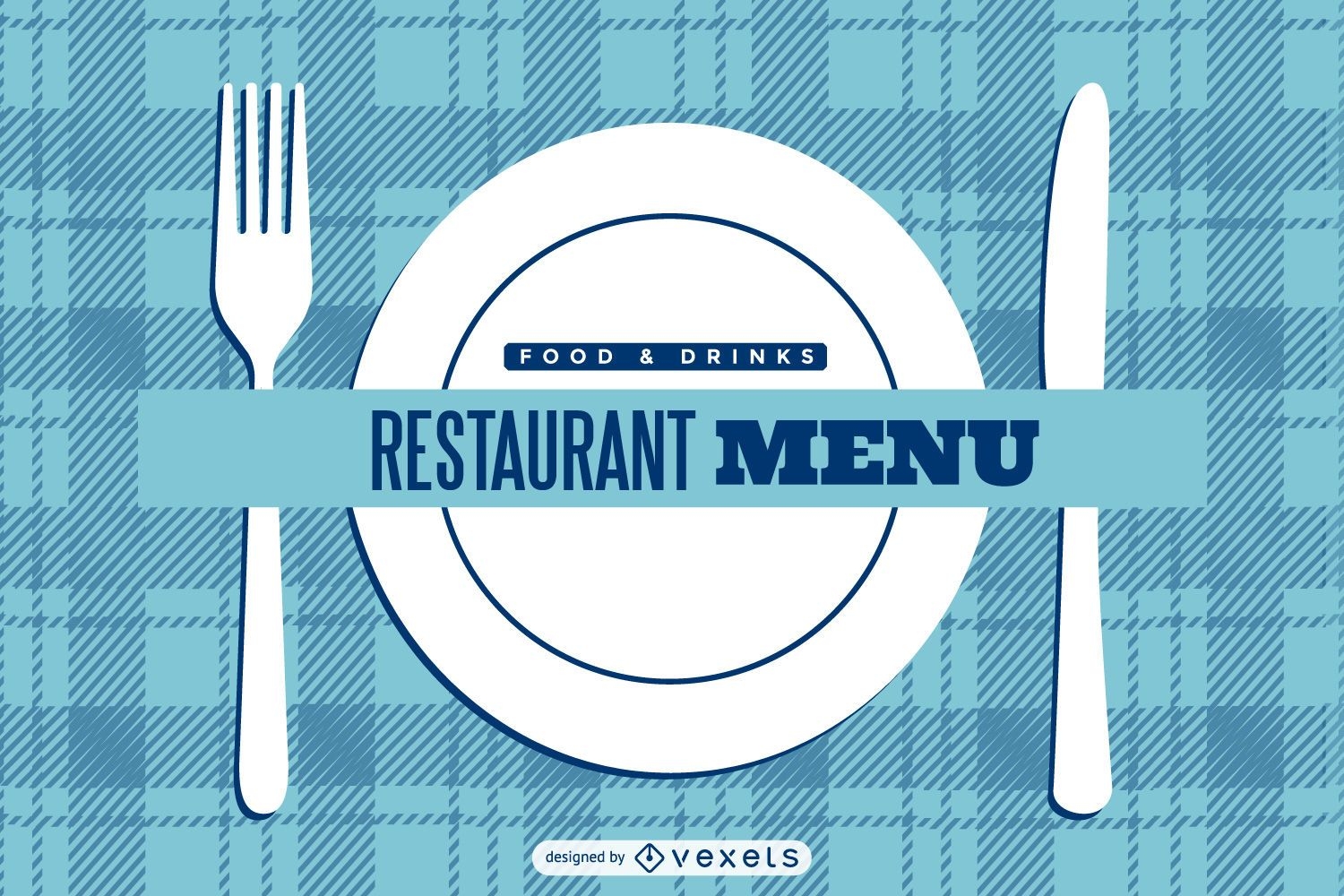 Blue Checked Restaurant Menu Cover