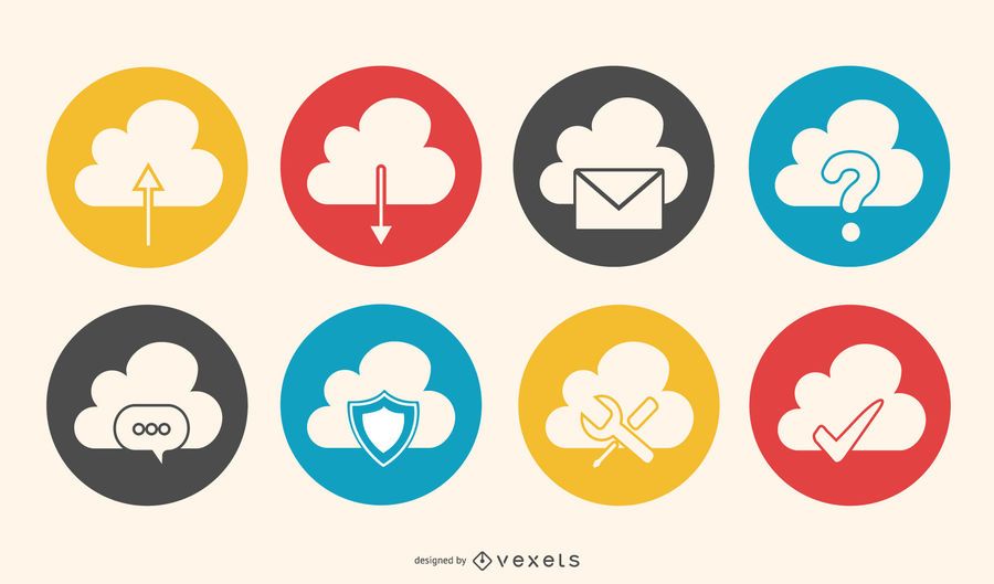 Cloud Computing Retro Icon Set Cloud Computing Retro Icon Set