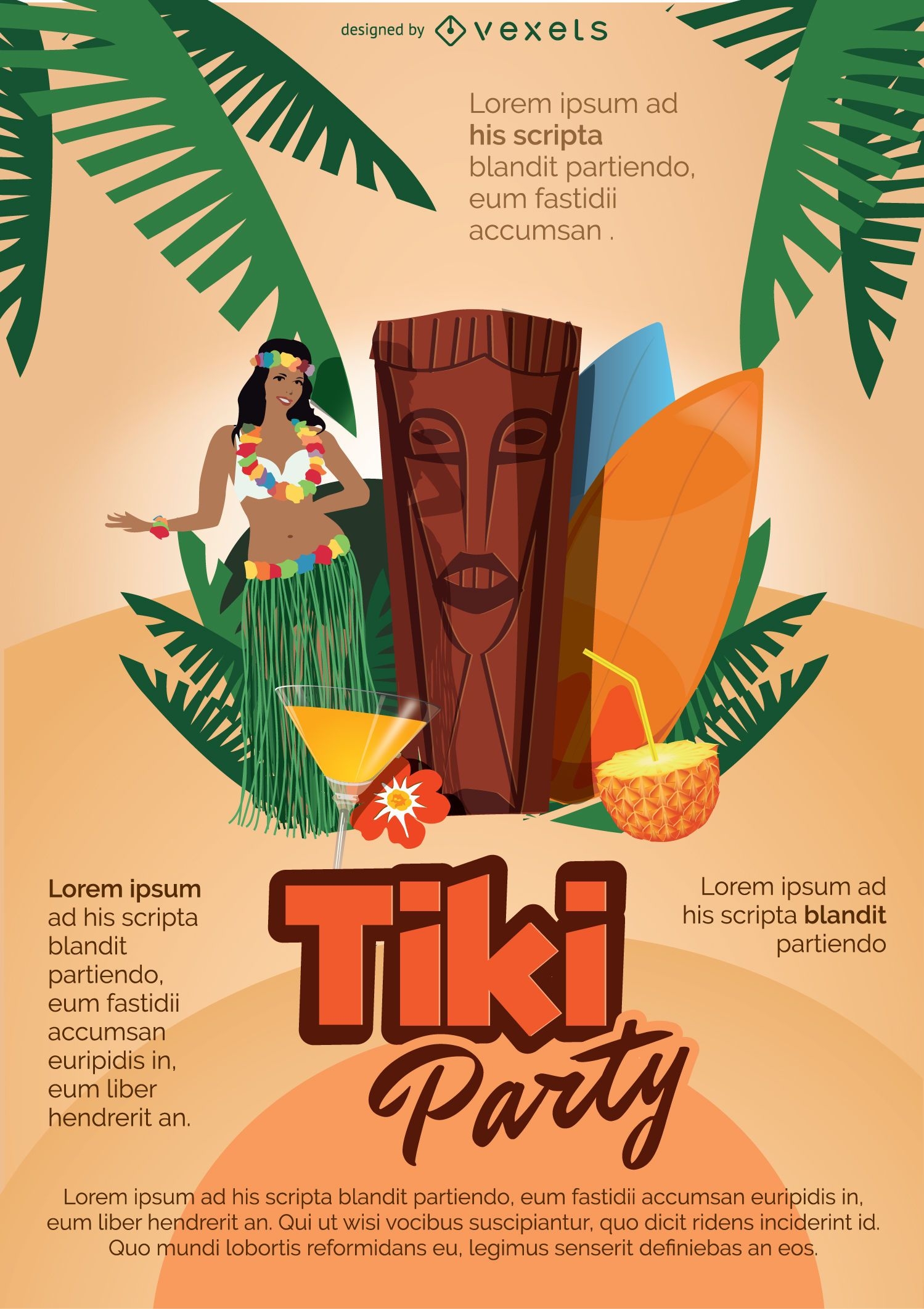 Cartel de fiesta hawaiana Tiki