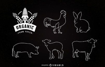 Animales de granja del trazador de líneas en pizarra