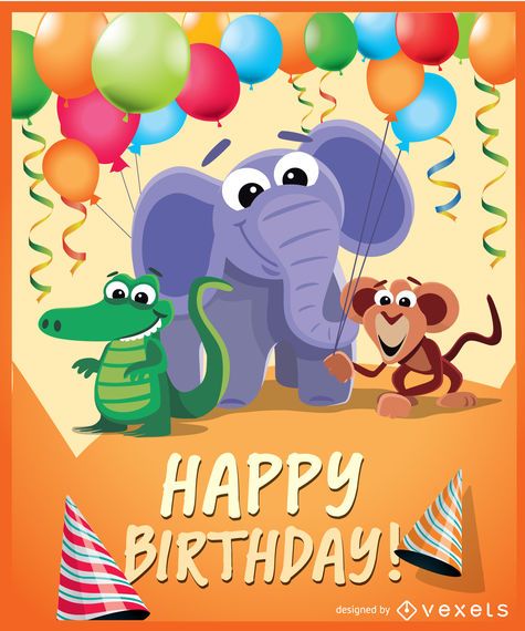 Birthday Party Wild Animals - Vector Download