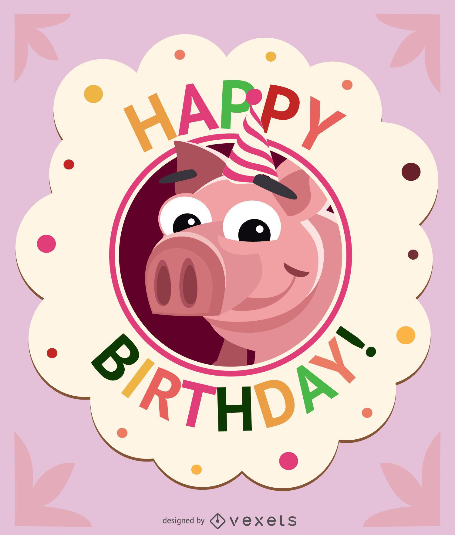 Cartão de aniversário crianças porco