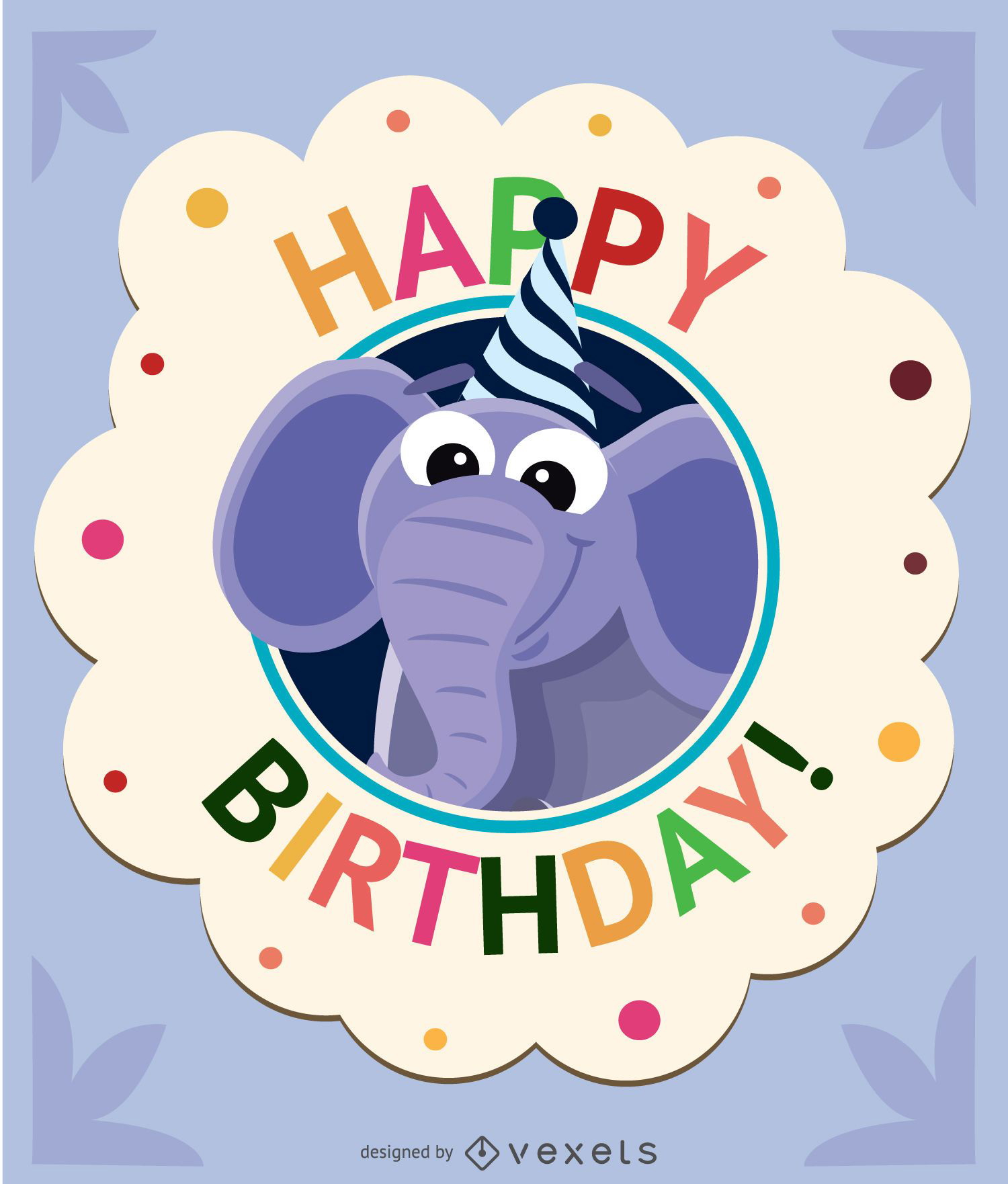 Tarjeta de cumpleaños elefante de dibujos animados