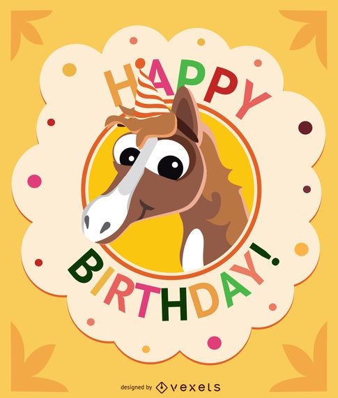 Birthday Cartoon Horse Card - Vector Download