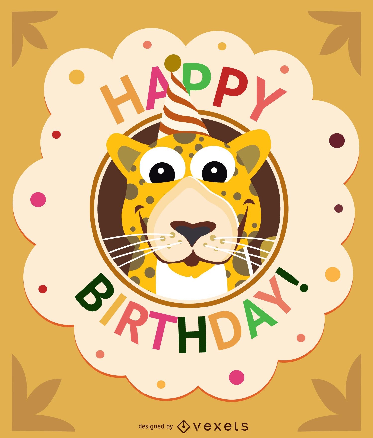 Tarjeta de cumpleaños de leopardo de dibujos animados