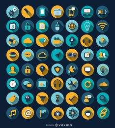 56 iconos de círculo de larga sombra de computadora