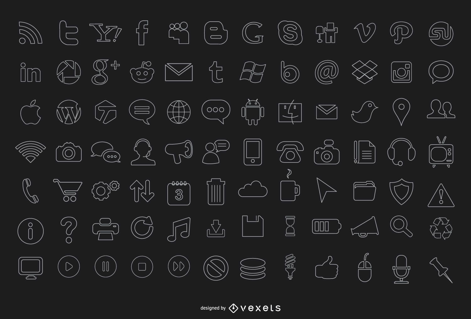 84 iconos de computadora de trazo