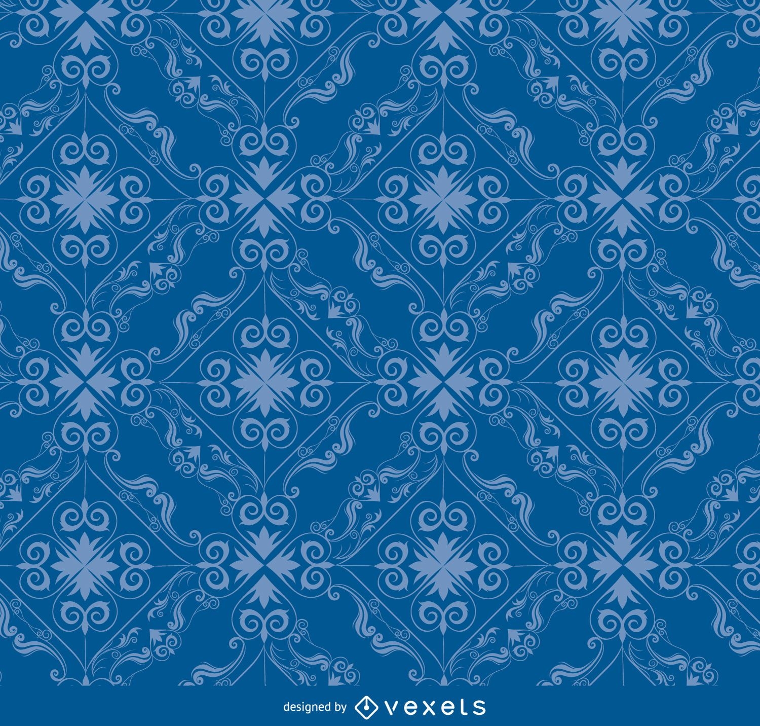 Rhomb swirls blue pattern