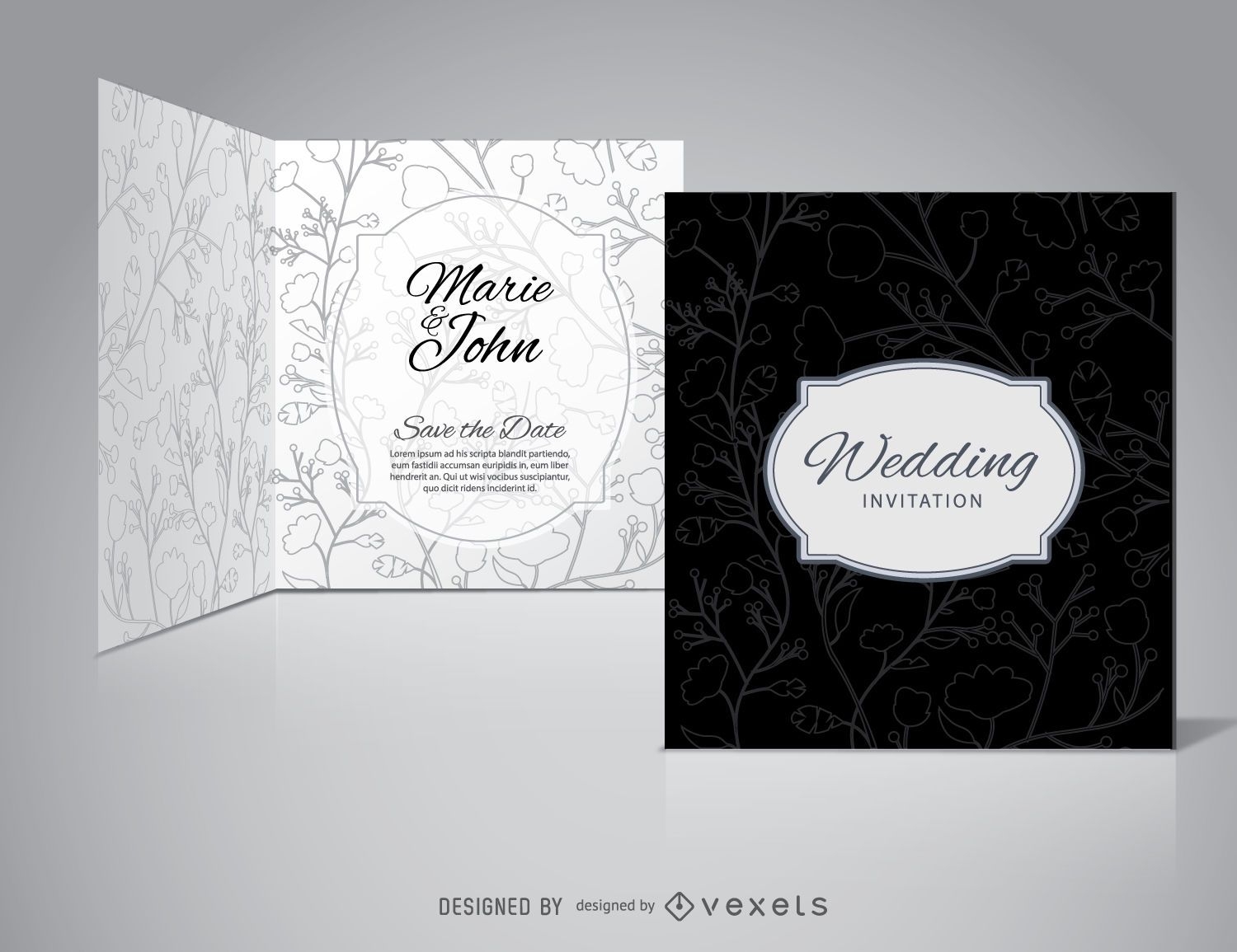 Floral Black Wedding Invitation