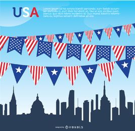 USA Wimpel und Skyline