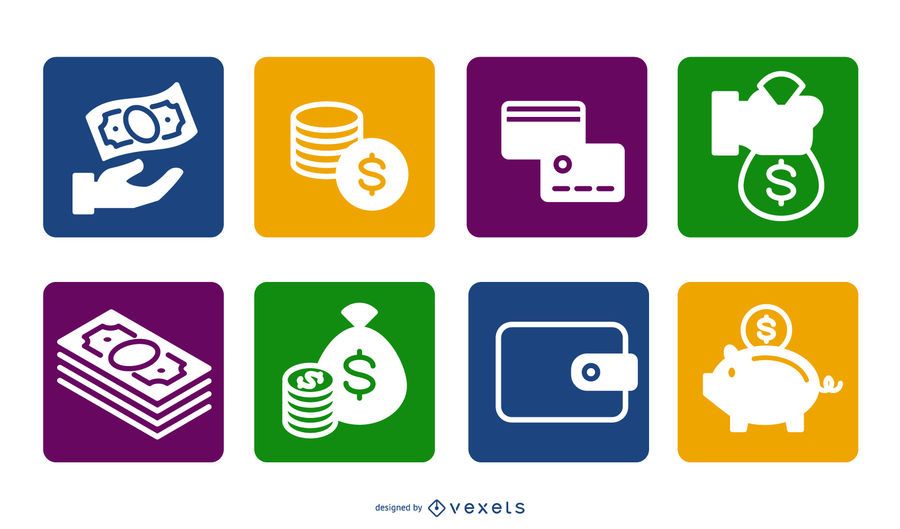Icono de dinero cuadrados de colores planos Icono de dinero cuadrados de colores planos