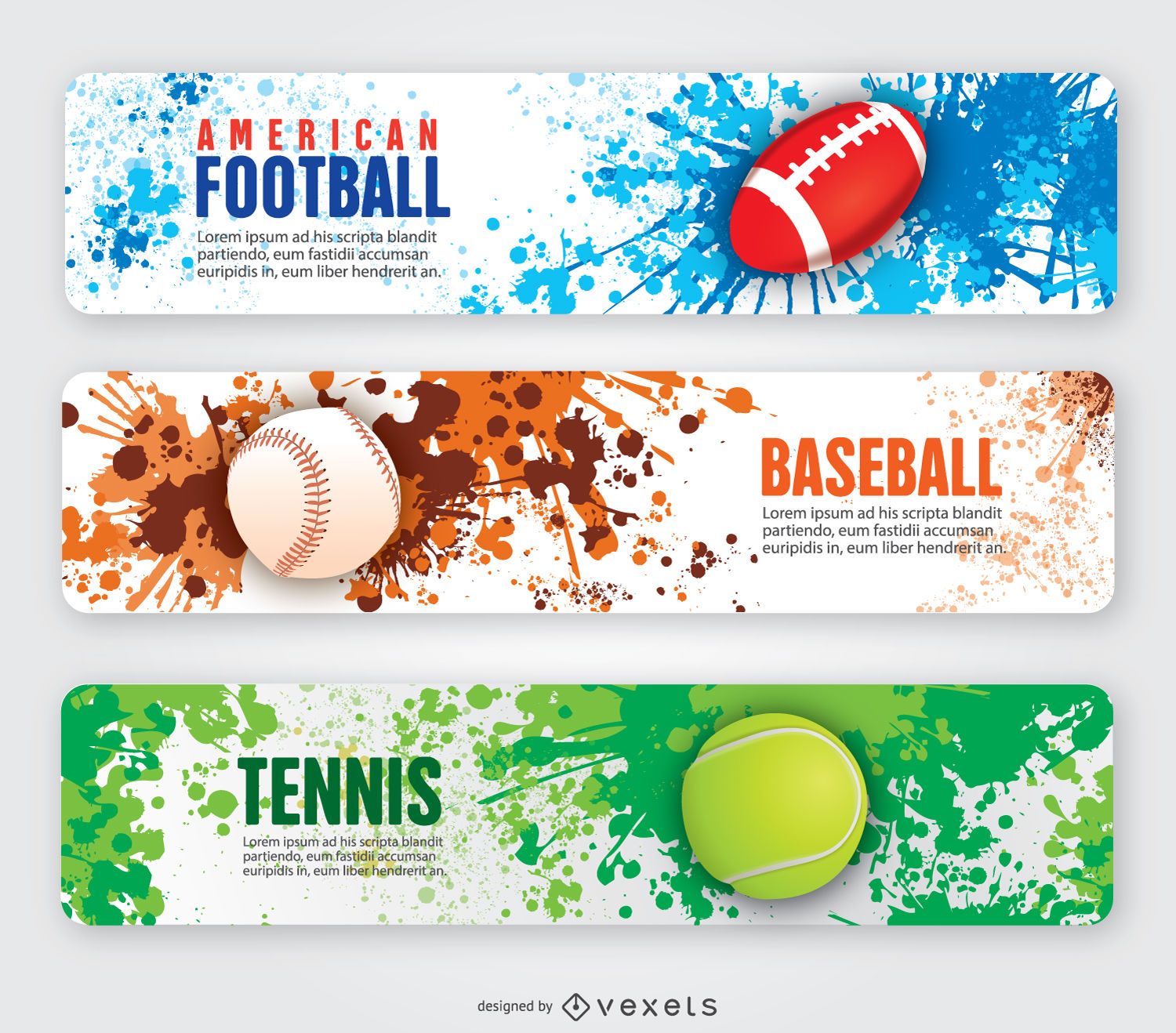 Tênis de futebol americano e banners de beisebol