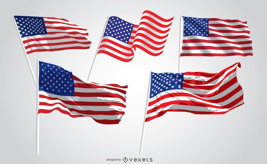 Download 5 United States waving flags - Vector download