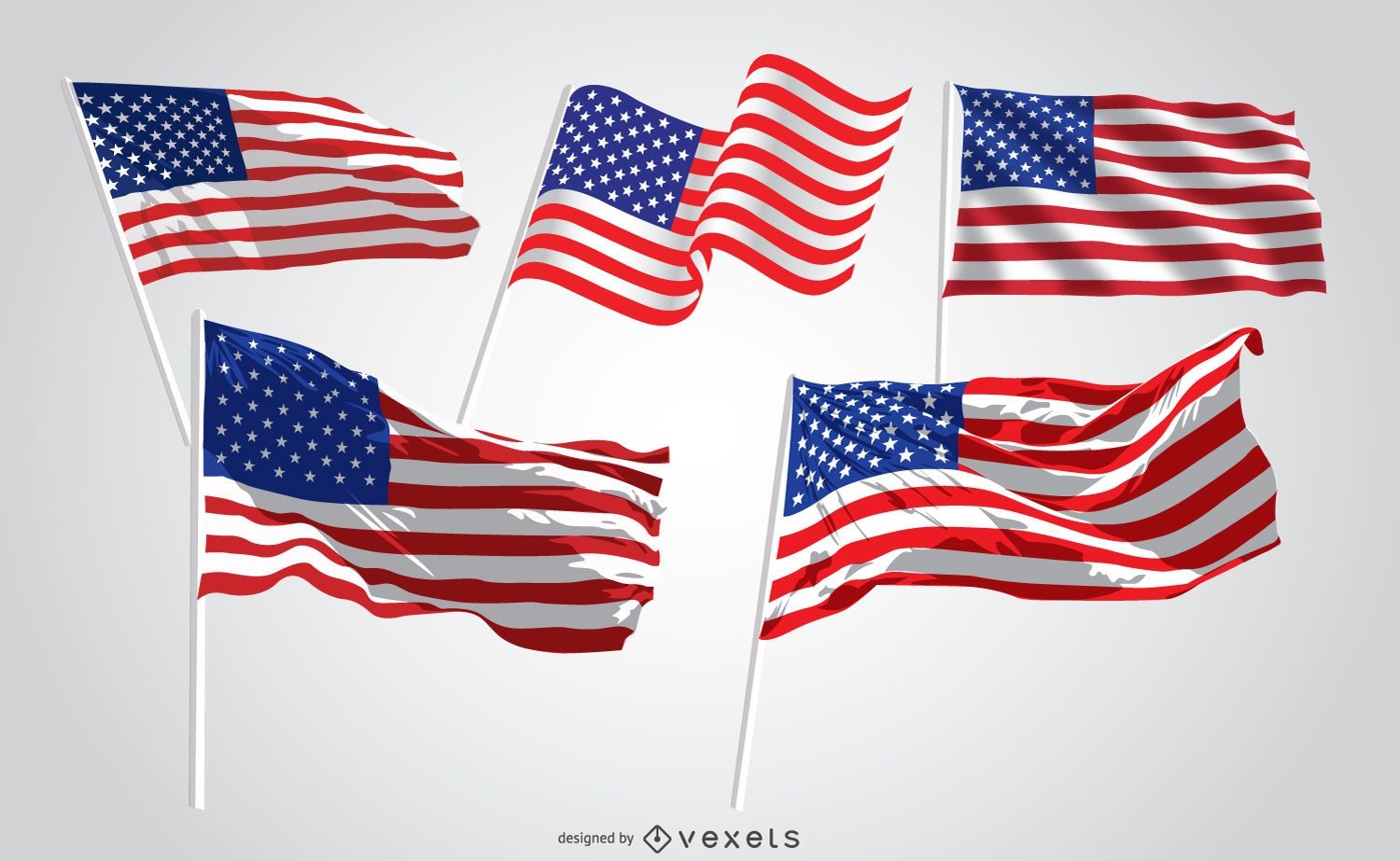 5 United States waving flags