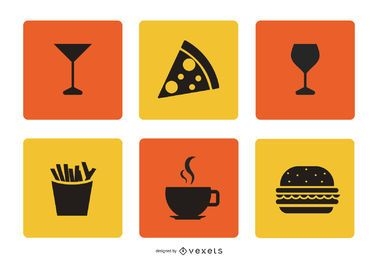 Conjunto de iconos de comida y bebida plana