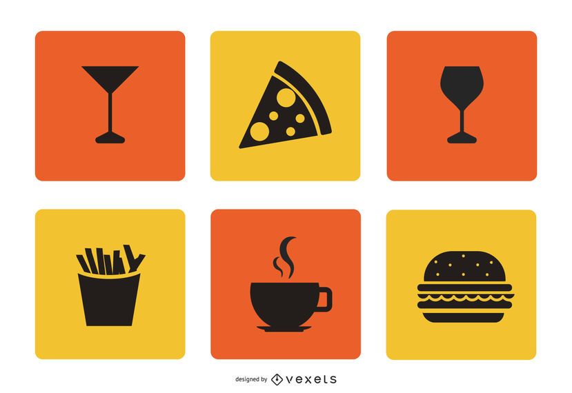 Conjunto de iconos de comida y bebida plana Conjunto de iconos de comida y bebida plana