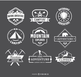 Emblemas de logotipos de acampamento retrô e emblemas de caminhada