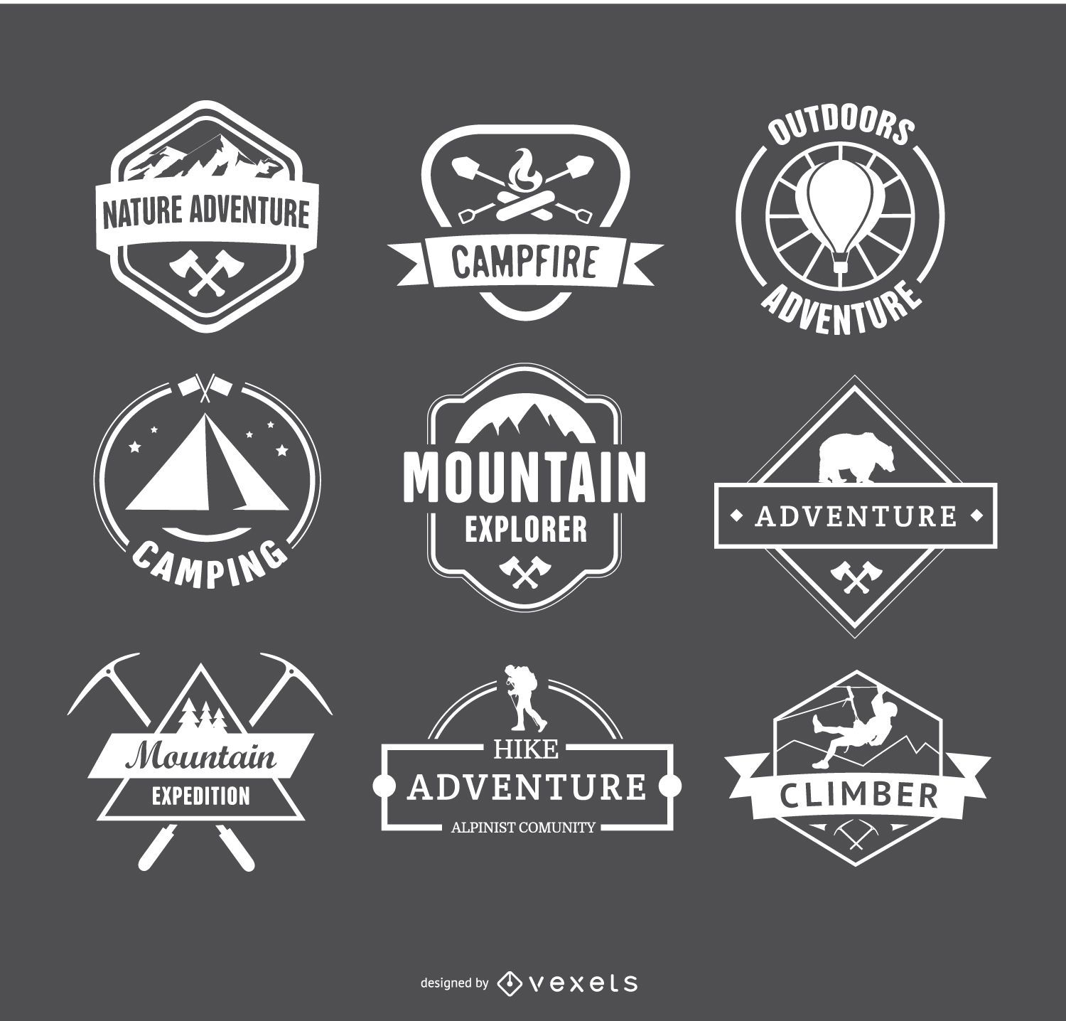 Retro Camping Logos und Wanderabzeichen Embleme