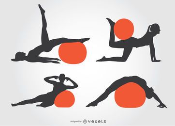 Mädchen Pilates Schattenbild mit Kugel Mädchen Pilates Schattenbild mit Kugel