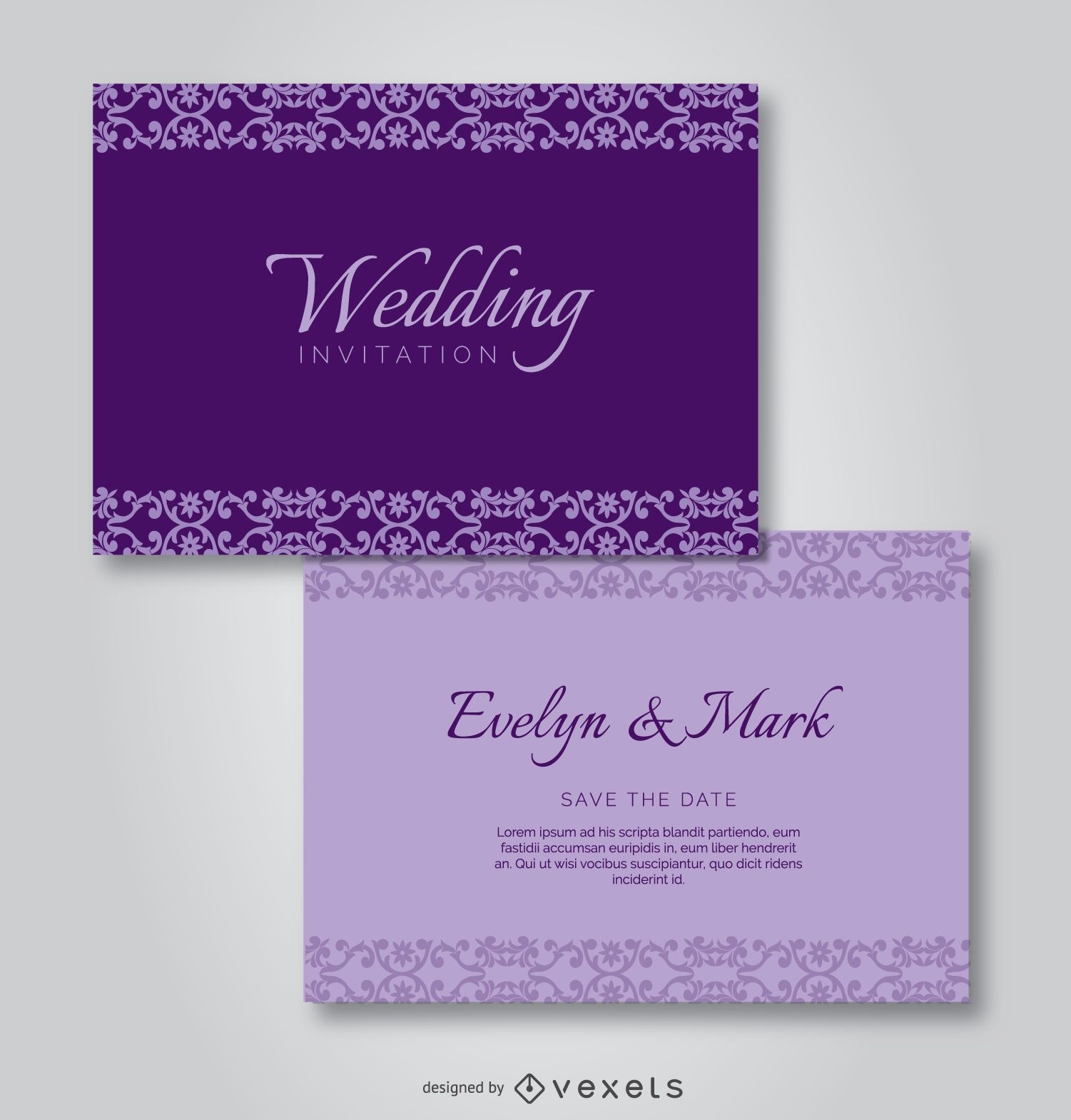 Invitación de boda elegante púrpura