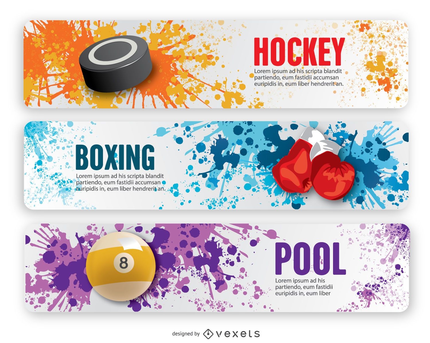 Box- Hockey- und Pool-Grunge-Banner