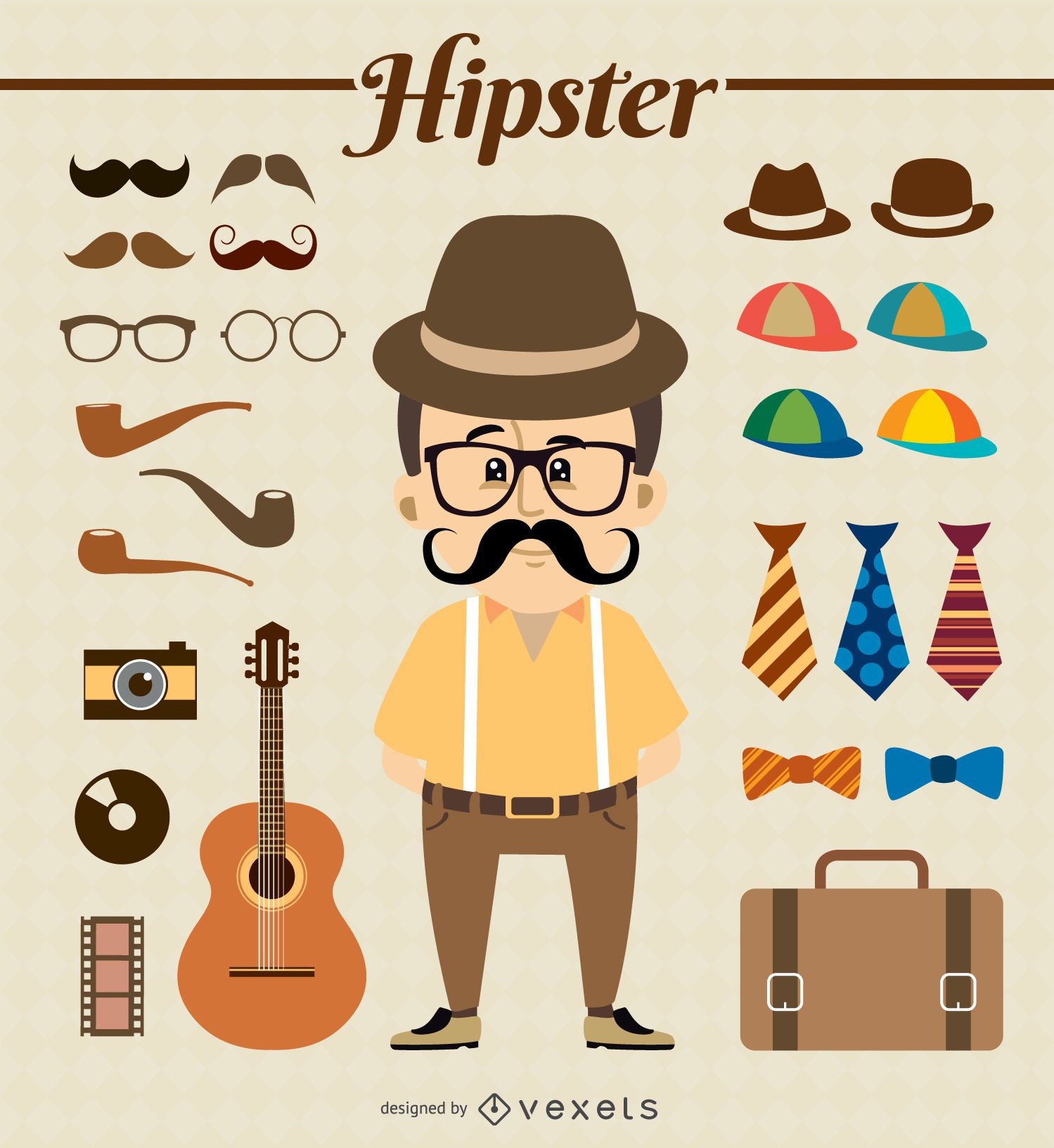 Hipster Character with elements