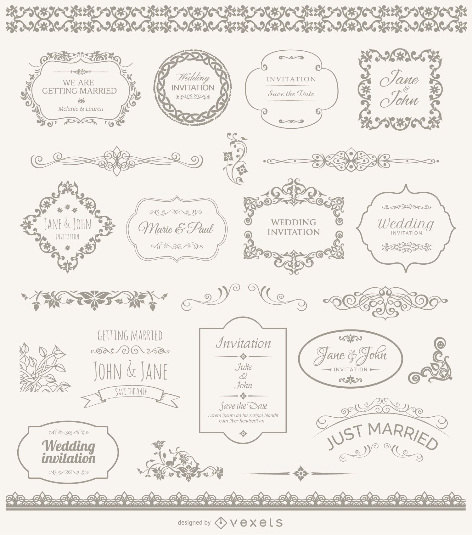 Hochzeitsrahmen Abzeichen und Ornamente