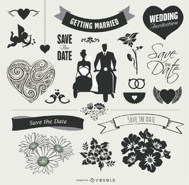 Conjunto gráfico de elementos de boda