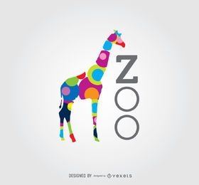 Logotipo do zoológico de girafa com círculos coloridos