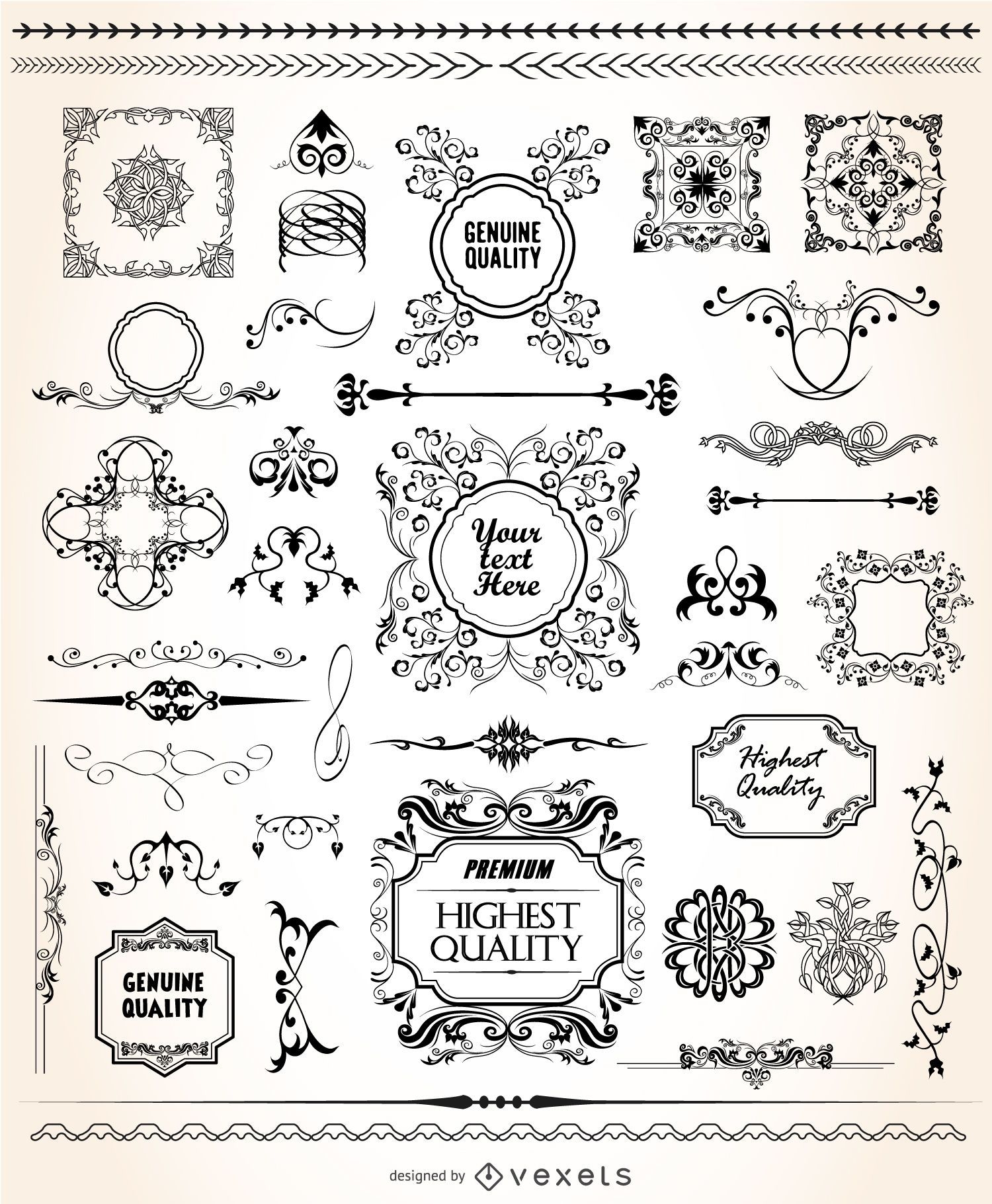 Conjunto ornamental caligráfico