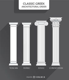 Estilos de columnas griegas: toscano, dórico, jónico y corintio. Estilos de columnas griegas: toscano, dórico, jónico y corintio.