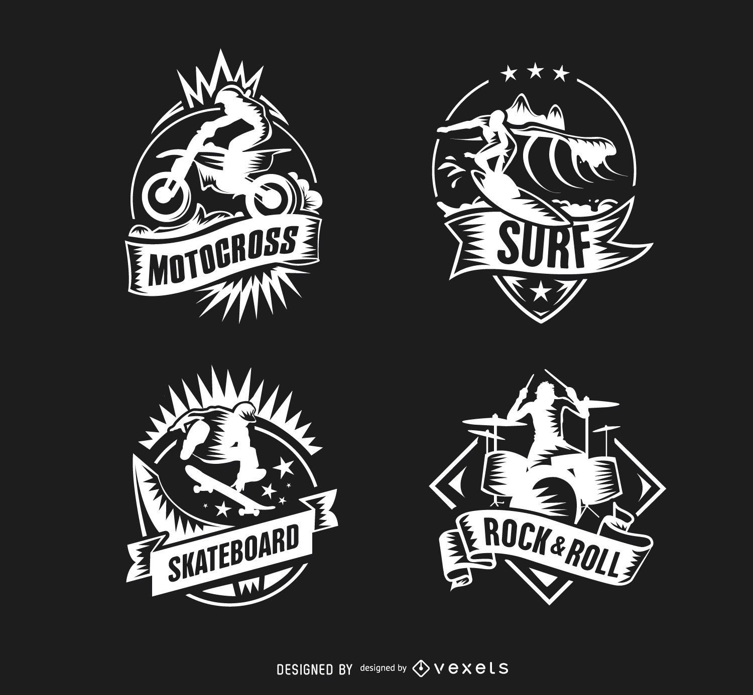 Logotipos de baterista de motocross surf monopatín