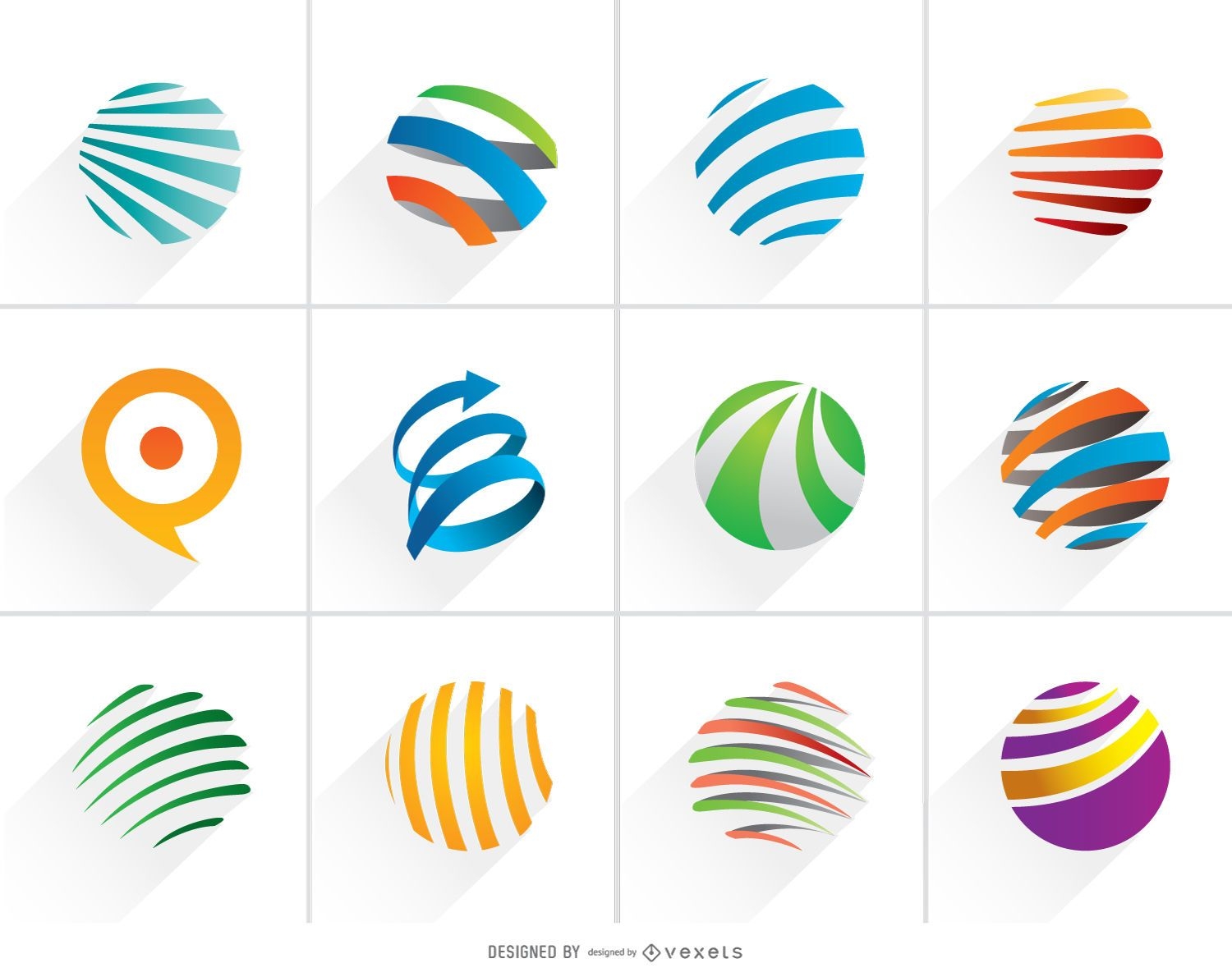 Buntes Spiralkugel-Logo-Set