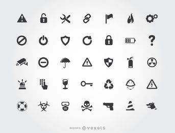 Conjunto de iconos de advertencia de seguridad de seguridad Conjunto de iconos de advertencia de seguridad de seguridad