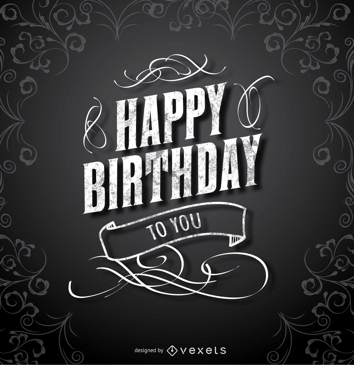 Download Happy Birthday Black Elegant Card - Vector Download