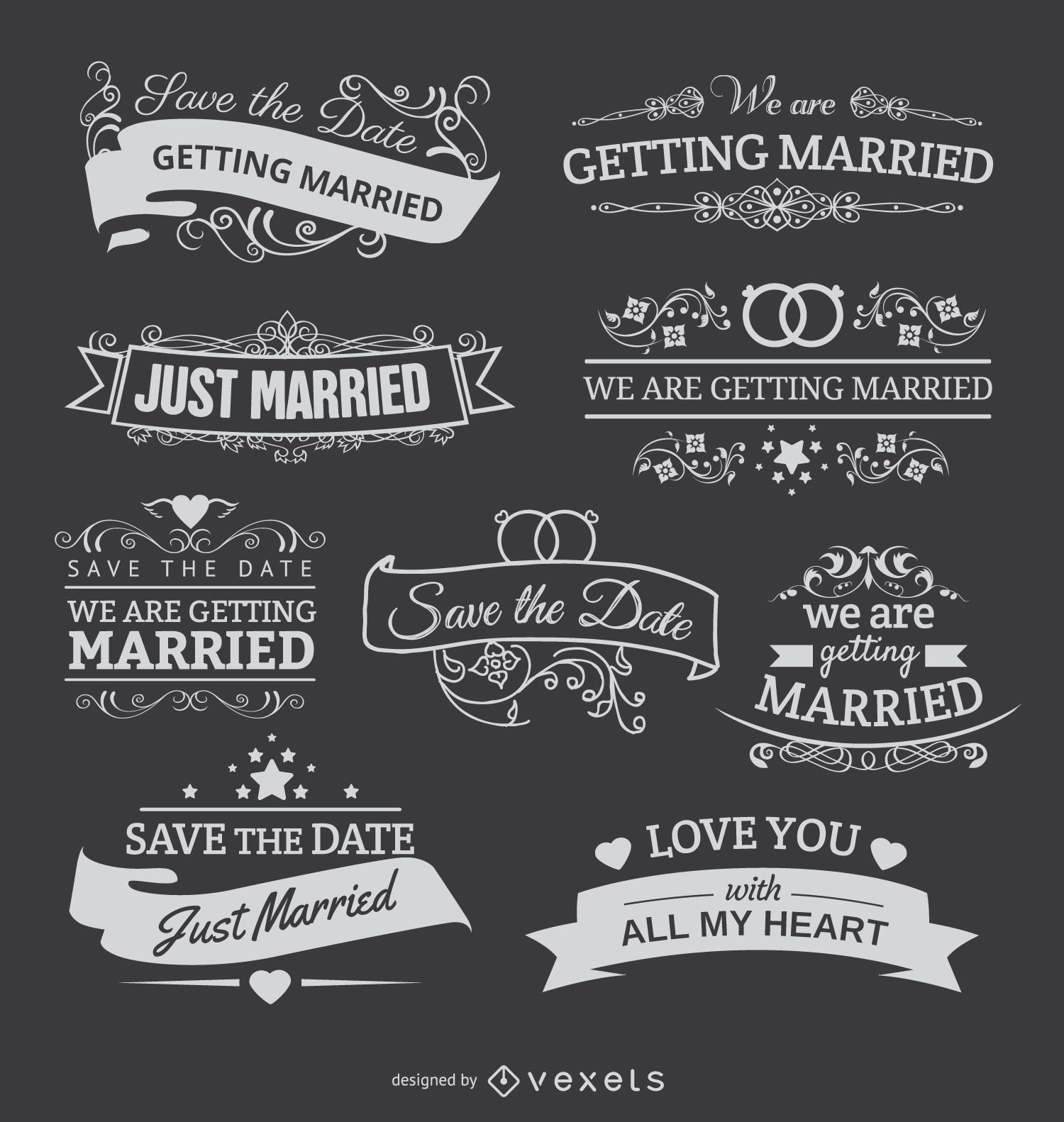 9 Chalk emblems for wedding invitations