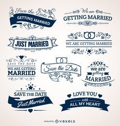 Conjunto de emblemas de casamento para cartões de convites