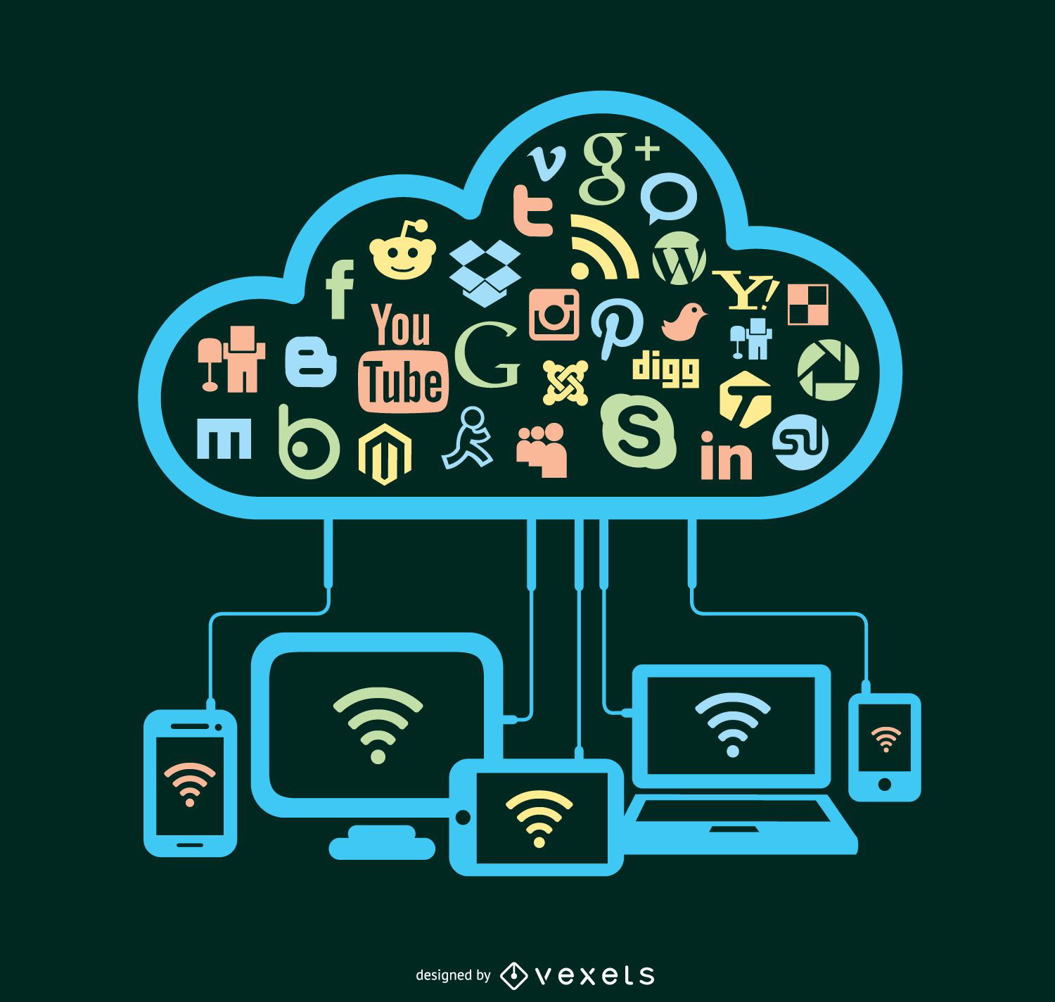 Concepto De Nube De Redes Sociales - Descargar Vector