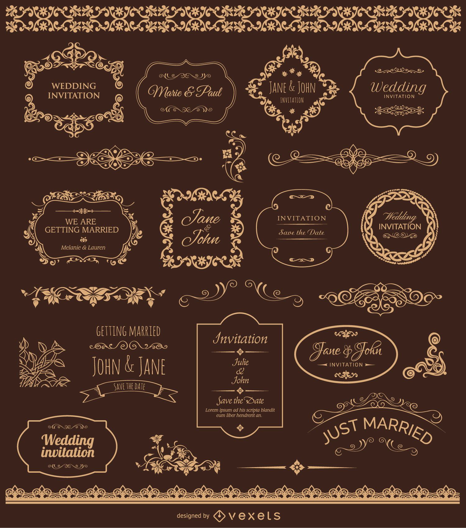 Emblemas e ornamentos de casamento dourado