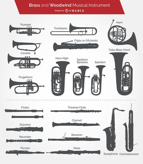 Brass and woodwind instrument silhouettes Brass and woodwind instrument silhouettes