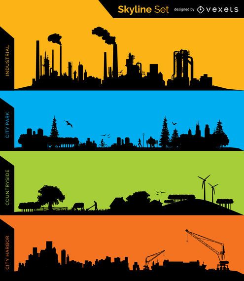 skyline silhouettes - Industrial, Park, Conuntryside and Harbor skyline silhouettes - Industrial, Park, Conuntryside and Harbor