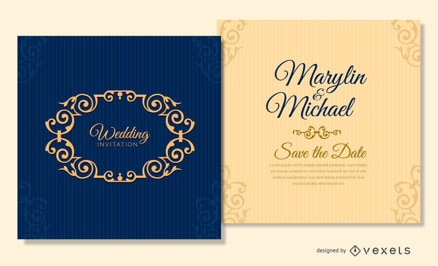 modelo de cartão de casamento azul marinho