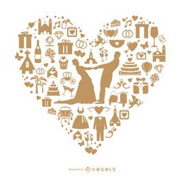 Wedding heart done with icons Wedding heart done with icons
