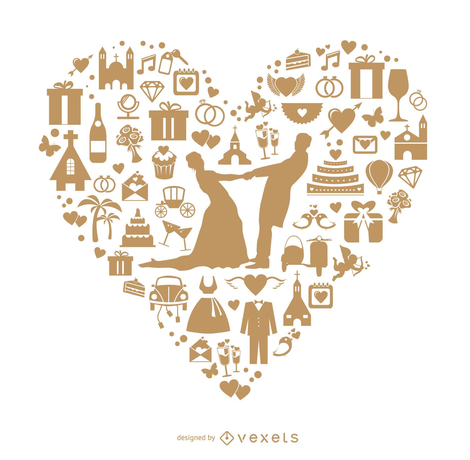 Download Wedding Heart Done With Icons - Vector Download