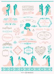 Conjunto gráfico de boda de colores suaves