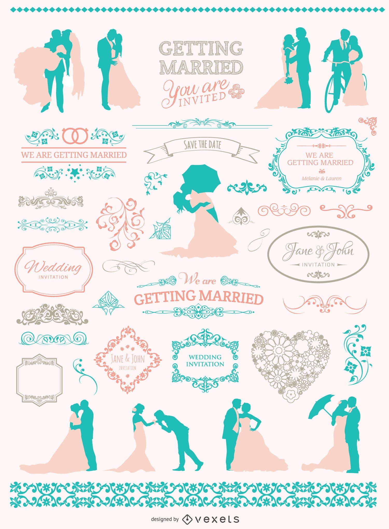 Soft Colors Wedding graphic set 