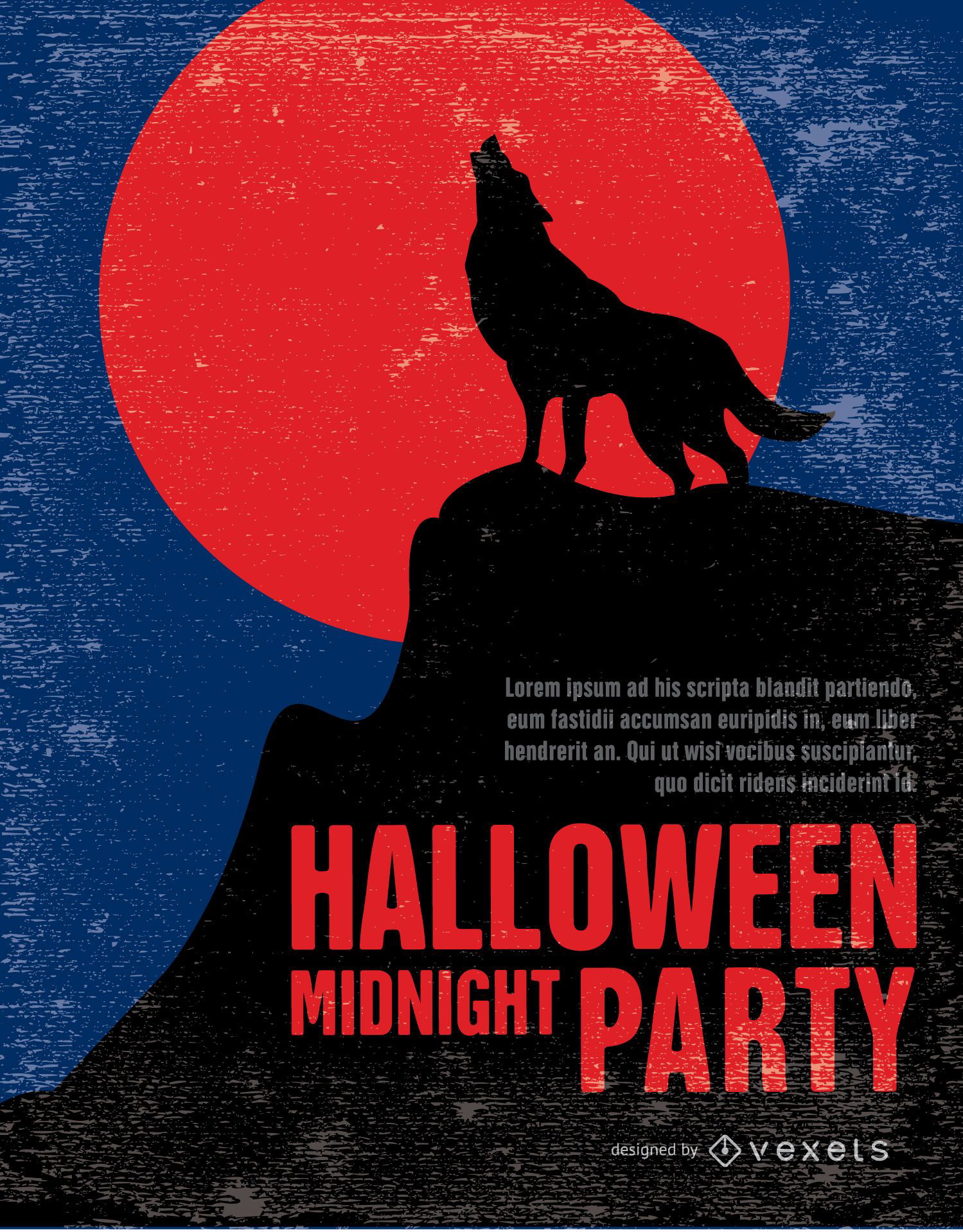 Poster vintage da festa do lobo do Dia das Bruxas