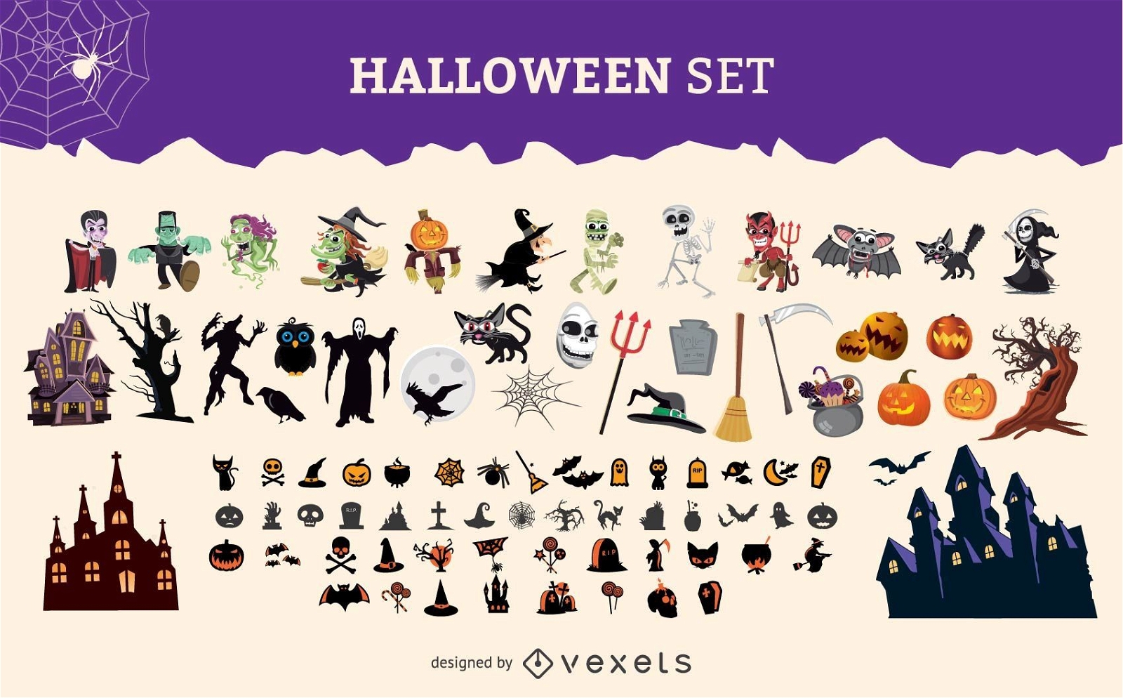 Conjunto de personagens de Halloween